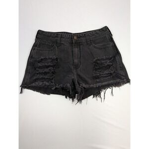 Hollister Black Distressed High Rise Boyfriend Denim Shorts Womens Size 5